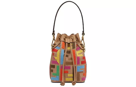 FENDI Сумка-ведро Mon Tresor из смешанного полиамида, сумка через плечо, женская, мини-сумка, бежевая и разноцветная