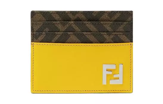 FENDI Телячья кожа с хлопковым держателем для карт, обычная мужская, желтая