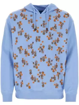 FENDI толстовка с капюшоном из хлопка с цветочным принтом, синий