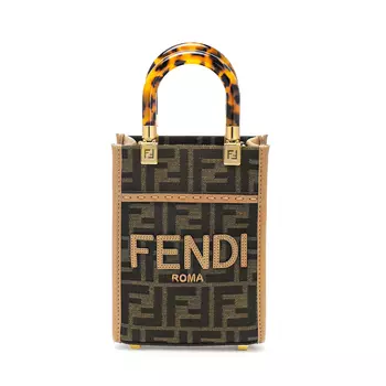 FENDI Женская мини-сумка-тоут Sunshine FF Fabric Mini, коричневая