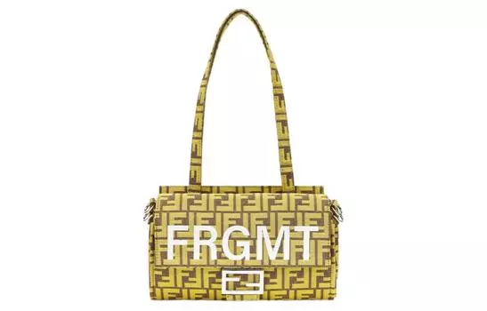 FENDI Женская сумка через плечо из жаккардовой ткани багет FRGMT Junya Ito Collaboration, желтый цвет