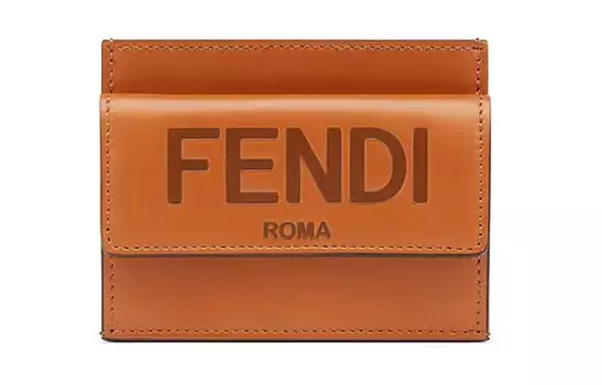 FENDI Женский кошелек-зажим для денег из телячьей кожи, коричневый