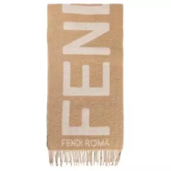 FENDI Женский шерстяный вязаный шарф желтого цвета