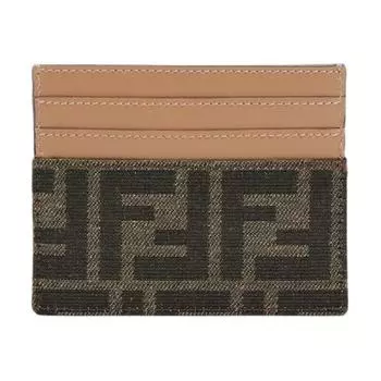 FENDI Женский жаккардовый держатель для карт из телячьей кожи, коричневый