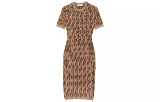 FENDI Женское платье с короткими рукавами, коричневое