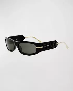 Fendigraphy изогнутые квадратные солнцезащитные очки из ацетата, цвет Black