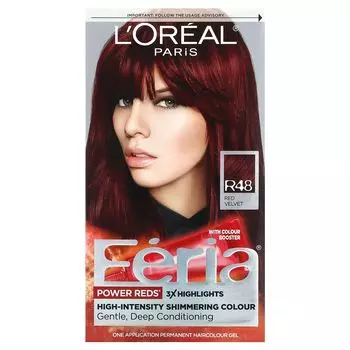 Feria, Power Reds, Насыщенный мерцающий цвет, R48 Red Velvet, 1 применение L'Oral