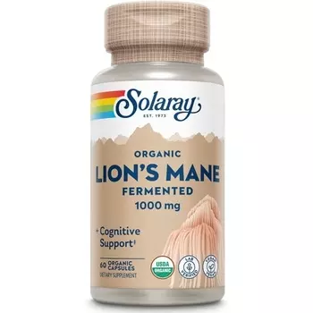 Ферментированный гриб львиной гривы. Здоровая работа мозга. Умственная концентрация. Поддержка иммунитета. 60 растительных капсул., Solaray