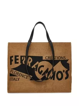 Ferragamo большая сумка-тоут Venna с вышитым логотипом, оранжевый