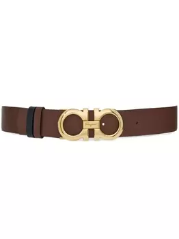 Ferragamo двусторонний ремень с декором Gancini, коричневый