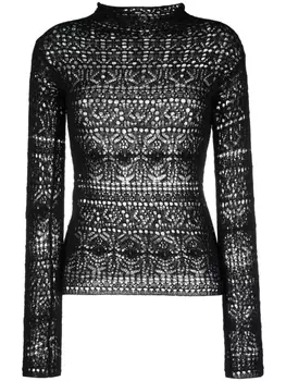 Ferragamo guipure lace long-sleeve top, черный
