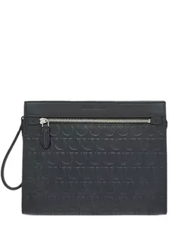 Ferragamo клатч на молнии с тиснением Gancini, черный