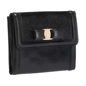 FERRAGAMO Кожаный кошелек для женщин, стандартный, черный