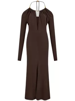 Ferragamo креповое платье макси с открытой спиной, коричневый