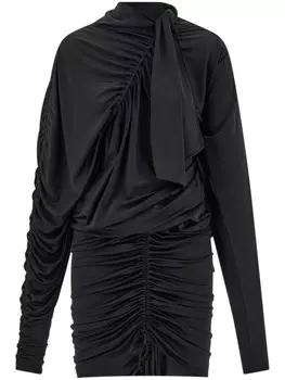 Ferragamo мини-платье со сборками и деталями, черный