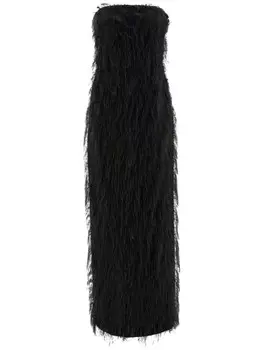 Ferragamo платье макси с бахромой, черный