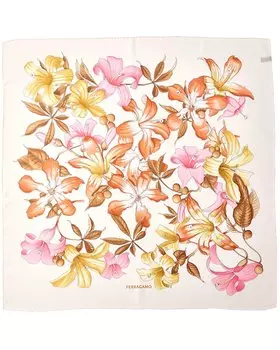 Ferragamo Розовый шелковый шарф Hibiscus Salvatore Ferragamo, белый