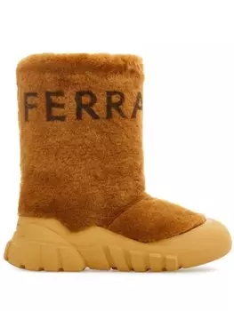 Ferragamo сапоги с мехом и логотипом, нейтральный цвет