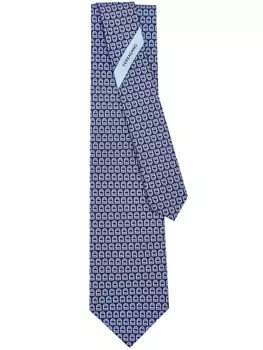 Ferragamo шелковый галстук с принтом Gancini, синий