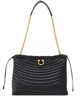 Ferragamo стеганая сумка на плечо среднего размера, черный