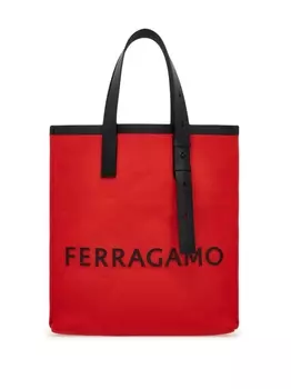 Ferragamo сумка-тоут с тисненым логотипом, красный