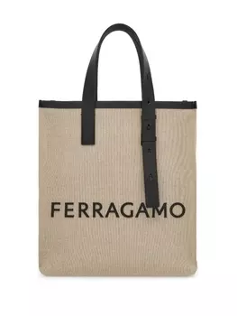 Ferragamo сумка-тоут с тисненым логотипом, нейтральный цвет