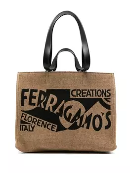 Ferragamo сумка-тоут среднего размера с логотипом, нейтральный цвет