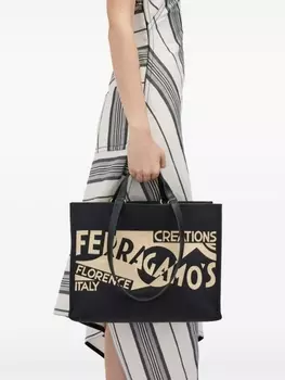 Ferragamo сумка-тоут Venna среднего размера с вышитым логотипом, черный