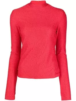 Ferragamo топ с длинными рукавами и стразами, красный