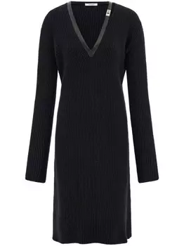 Ferragamo трикотажное платье с кожаной отделкой, черный