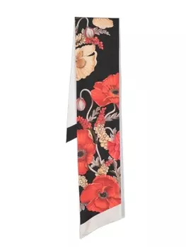 Ferragamo узкий шелковый шарф с принтом Poppies, черный
