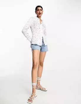 Фестивальная атласная рубашка ASOS DESIGN с цветочным принтом и бахромой из страз