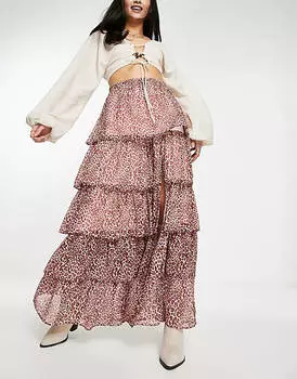 Фестивальная шифоновая юбка макси с микроживотным принтом Miss Selfridge - MULTI