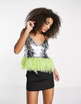 Фестивальный топ на бретелях ASOS с бахромой по краю и бахромой из искусственных перьев