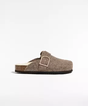 Фетровые тапочки с пряжкой Oysho, коричневый