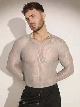 Fever City Мужская весенне-летняя однотонная однотонная футболка с круглым вырезом и круглым вырезом с длинными рукавами Fevercity, светло-серый