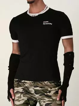 FeverCity Мужская футболка с коротким рукавом с цветными блоками, простой буквенный принт, круглый вырез, многоцветный