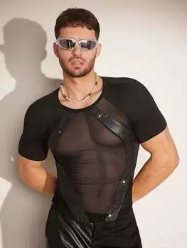 FeverCity Мужская летняя сетчатая контрастная футболка с короткими рукавами и круглым вырезом, приталенная футболка с рукавами реглан, многоцветный