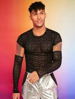 FeverCity мужская трикотажная повседневная футболка с рукавами, черный цвет