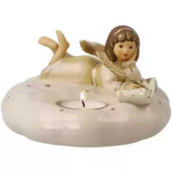 Фигурка ангела Goebel «Небесные посланники, рождественские украшения», фаянс, ангел - письмо младенцу Христу, цвет champagner
