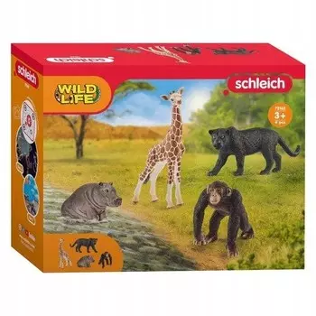 Фигурки SCHLEICH WILD ANIMALS 4в1 ОБЕЗЬЯНА ПАНТЕРА ЖИРАФ, РУЧНАЯ ПОКРАСКА
