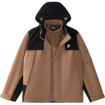 FILA FUSION Теплая водоотталкивающая ветрозащитная куртка-ветровка унисекс, комплект из 2 предметов, цвет: коричневый, тутовое дерево