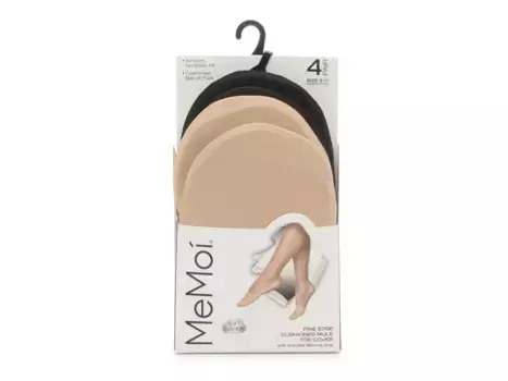 Fine Edge Women's Cushioned Мюли Cover No Show Liners - 4 Pack Memoi, Beige/Black