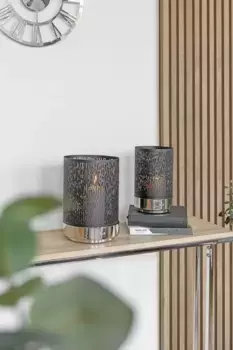 Финковый фонарь "МАРИАН", (1 шт.), подсвечник из железа, с волнистыми вырезами Fink 30 см, черно-серебристый