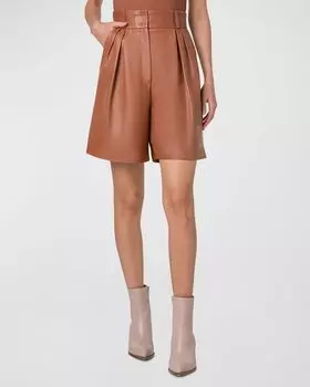 Finnick Кожаные шорты-бермуды со складками Akris, цвет Vicuna