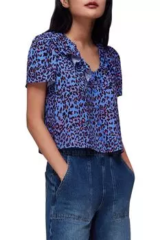 Фиолетовая блузка с анималистическим принтом и гепардом Whistles, фиолетовый