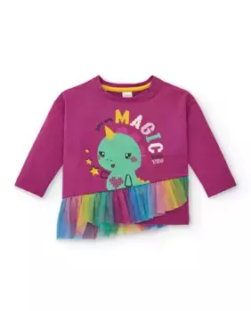 Фиолетовая футболка для девочки с радужными рюшами и динозавром Tuc tuc, фиолетовый