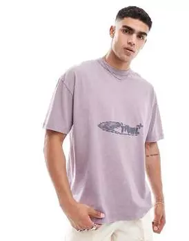 Фиолетовая футболка оверсайз с принтом спереди ASOS Design