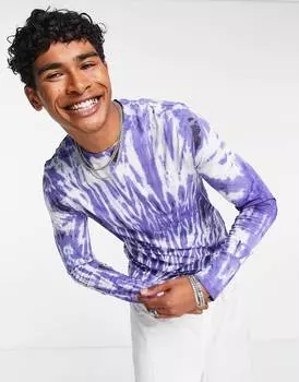 Фиолетовая футболка с длинными рукавами в стиле тай-дай ASOS DESIGN