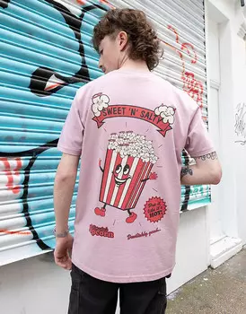 Фиолетовая футболка унисекс в стиле ретро с надписью «Сладкий и соленый попкорн» Batch1